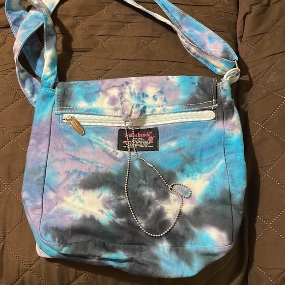 Tie dye fabric small shoulder strap bag. Monkey diamond motif. - Picture 2 of 2